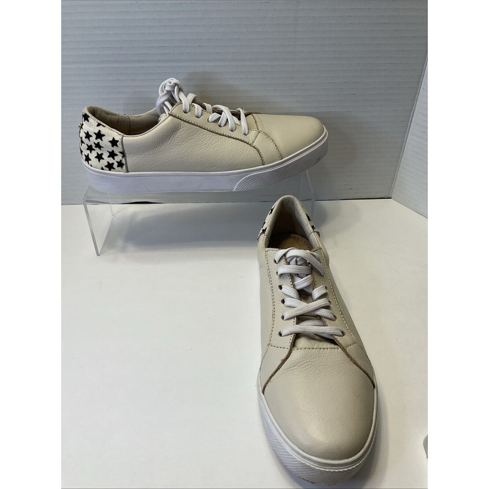 Kaanas San Rafael Ivory Leather Star Print Calf Hair Low Top Lace Up Sneakers